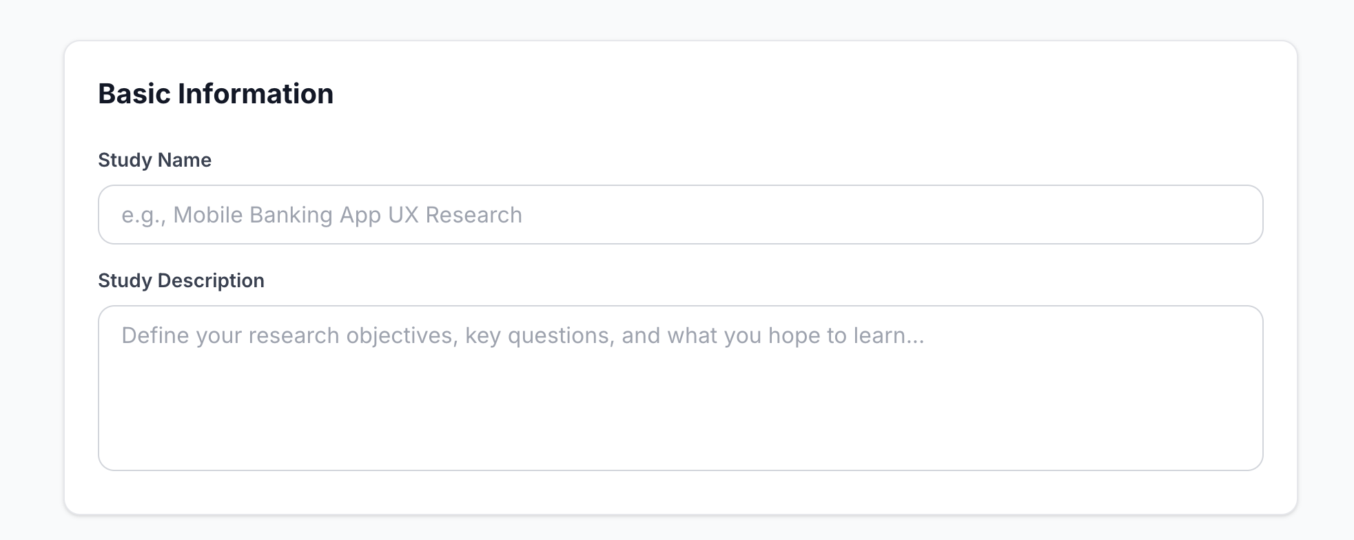 Define study description interface